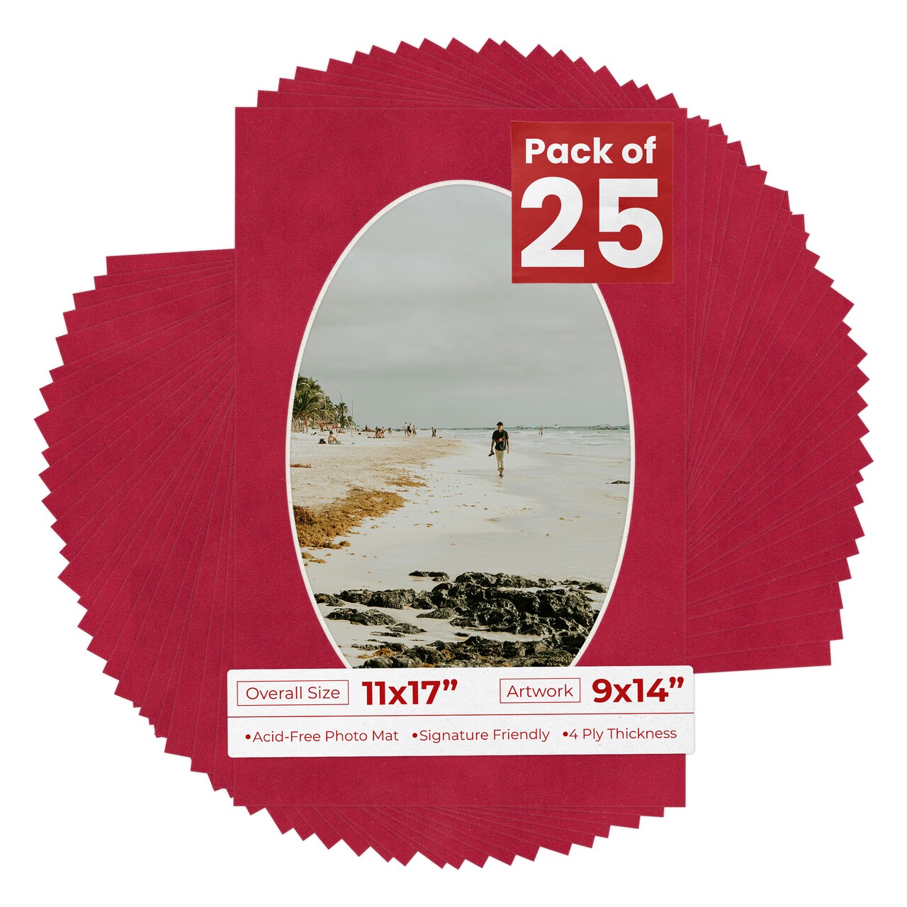 Red Suede Mat Board for 11x17 Frames - Oval Opening for 9x14 Photos